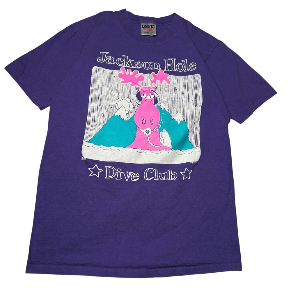 Vintage 1993 Jackson Hole Dive Club Shirt Oneita Power-T Purple Single Stitch L